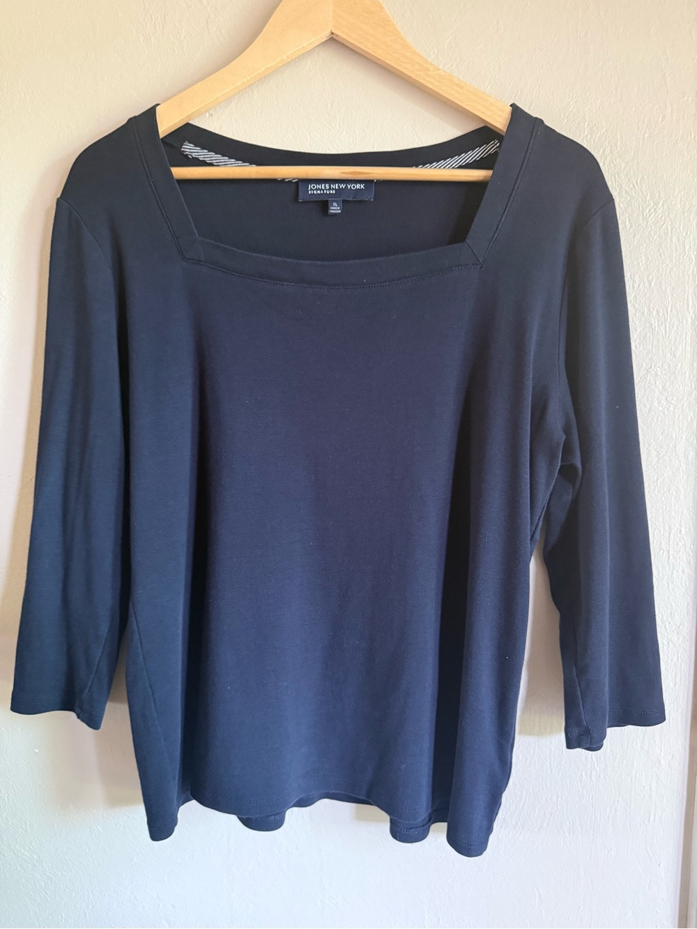 Jones New York Black Square Neck Long Sleeve Top